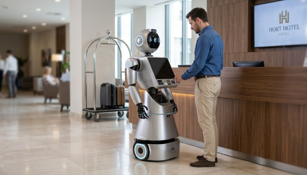 Está diseñado para operar como recepcionista y asistente de atención en espacios públicos y corporativos